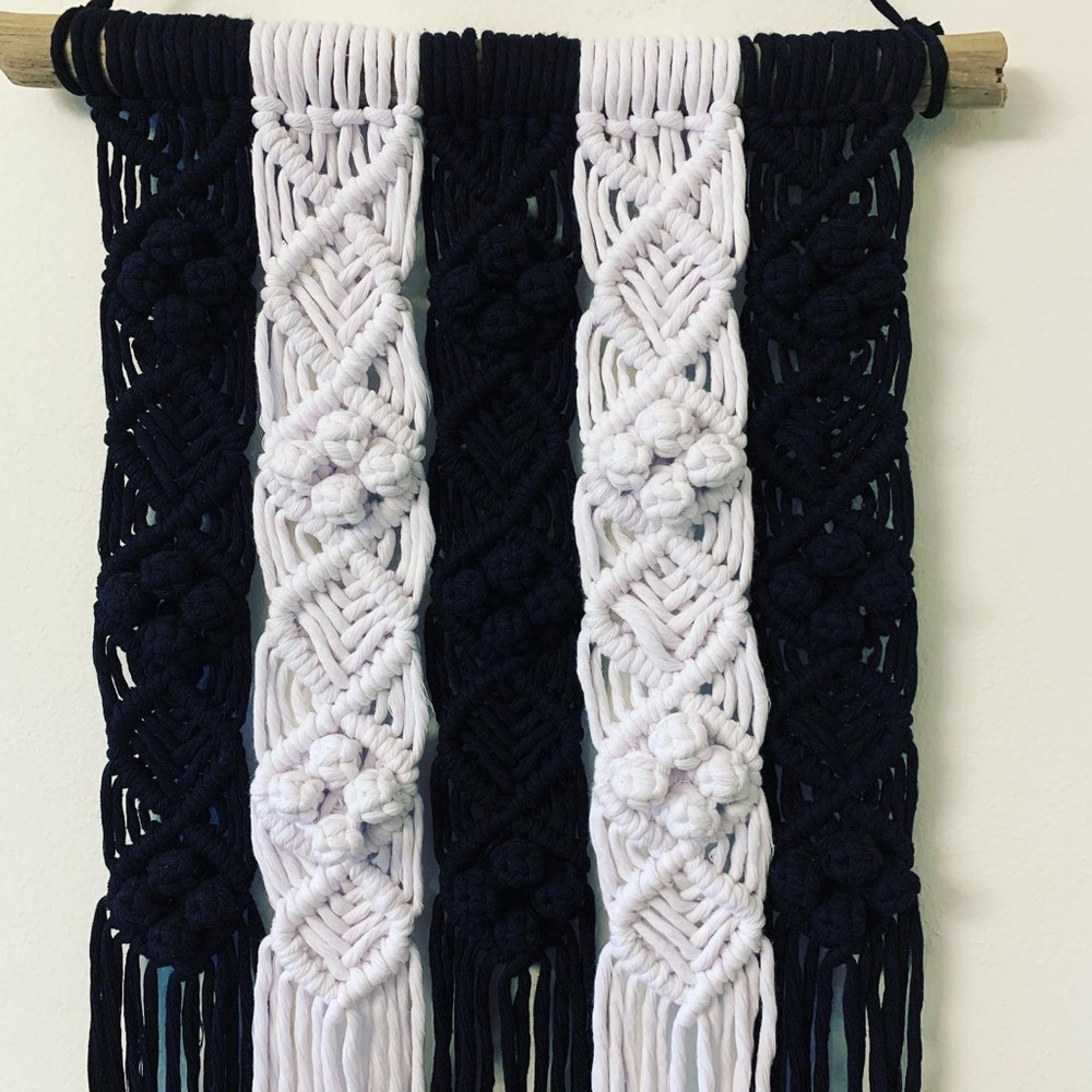 Black and White Macrame Wall Hanging - Picture 3 of 5